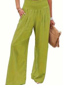 High Waist Loose Wide Leg Casual Pants For Women, Autumn New Arrival - Lime Green - View 4