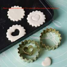 2件套不锈钢心形饼干模具，厨房烘焙工具套装，银色/金色可选，DIY翻糖蛋糕装饰，适用于婚礼、派对、圣诞节、开斋节等场合的饼干模具 - 彩色 - 查看 7