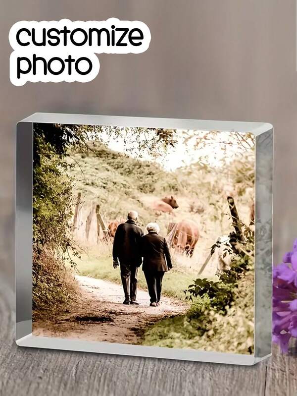 1pc Customized Acrylic Photo Brick, Personalized Photo Frame, Photo Gift, Ideal Gift For Mom, Suitable For Wedding, Anniversary, Family Photos, Bedroom And Living Room Decor, Home Decor, Valentine's Day And More, High Quality, Fashionable Customization, Unique, Ideal Gift For Boyfriend/Girlfriend, Suitable For Valentine's Day, Anniversary, Wedding, Mother's Day, Birthday, Holidays, Father's Day, Graduation, Housewarming, Living Room, Home Decor And More