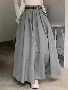 Autumn/Winter High Waist Draped Pleated Long Skirt, Elegant Commute A-Line Maxi Skirt For Halloween And Christmas - Grey - View 5