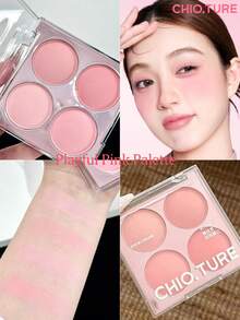 CHIOTURE Palet Perona Pipi 4 Warna, Perona Pipi, Highlighter, dan Kontur, Mencerahkan Wajah Secara Alami, Menyorot dan Memberi Bayangan, Serbaguna untuk Riasan Ringan Sehari-hari - Palet Warna Merah Muda yang Ceria - View 1
