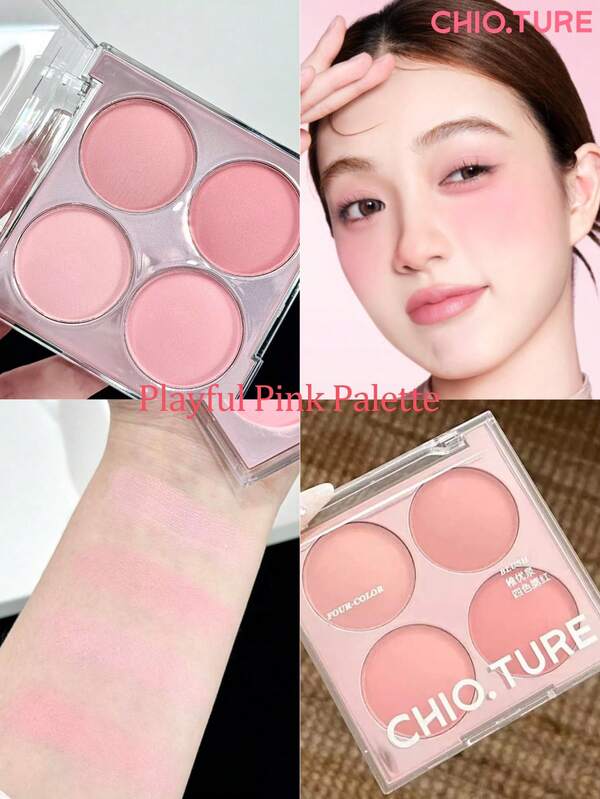 CHIOTURE 4-Color Blush Palette, Blush Highlighter And Contour Shades, Natural Face Brightening, Highlighting And Shading, Versatile For Everyday Light Makeup