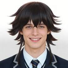 Medium Length Fluffy Layered Straight Jellyfish Cut Bob Anime Cosplay Wig With Bangs, Heat Resistant Synthetic Blue Brown Costume Party Wig, Funny Cartoon Character Hair For Men Women Holiday Comic Con Exhibition Masquerade Decorations & Festival Stage Performance Accessories & Birthday Gifts & Vacation Daily Use - Multicolor - View 14