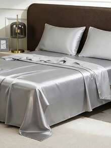 3pcs Silky Satin Bed Sheets, Soft & Breathable, Wrinkle-Resistant, Luxurious Hotel Style, Ideal Gift For Parents & Friends, Available In Multiple Colors & Sizes, Suitable For Twin, Full, Queen, King Beds - Silver - View 10