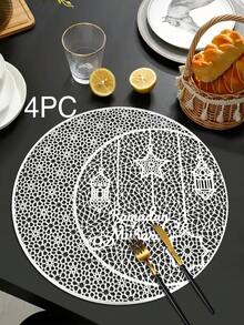 1/4/6pcs Festive PVC Gold Foil Placemats, Suitable For Holiday Party Table Decor, Star & Moon Design Placemats - Multicolor - View 7