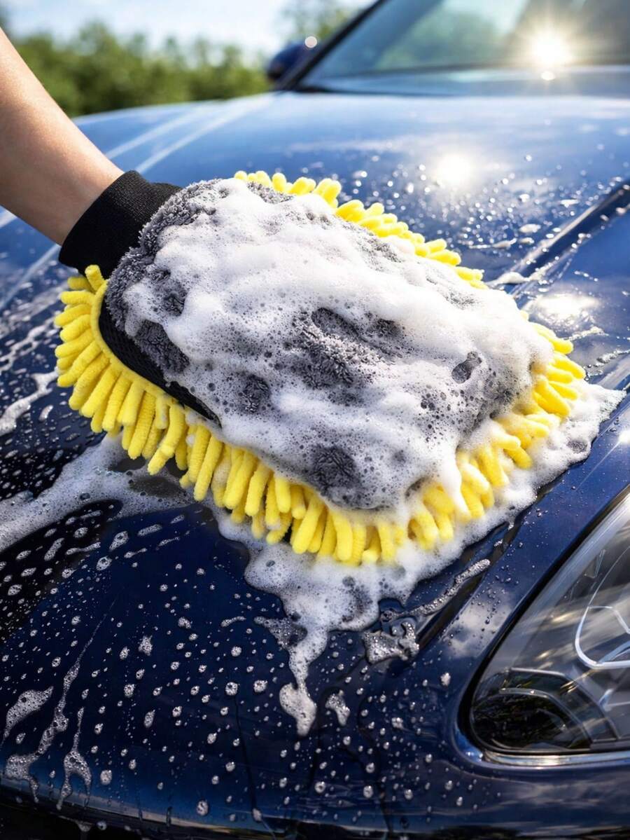 YITUMU 1pc/2pcs Microfiber Plush Car Wash Gloves, Double-Sided Non-Scratch Cleaning Gloves, Super Absorbent Plush Car Wash Gloves And Towel Set, Professional Auto Detailing And Household Cleaning Supplies - A - View 1