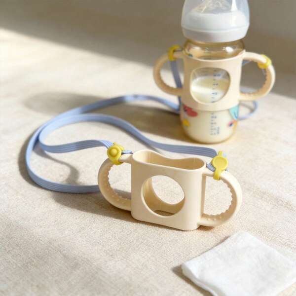 1 Set Bottle Handle - Silicone Bottle Handles With Strap, Silicone Protective Cover For Glass Bottles, Silicone Bottle Sleeve With Strap, Portable Baby Cup Holder, Strap Bottle Rack, Compatible With 5cm-7.5cm Diameter Bottles, Wide Mouth & Large Caliber Bottles & Cups