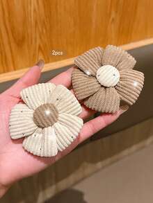 2pcs Korean Style Floral Hair Clips, Sweet Fashion Hair Accessories Suitable For Daily Use - Multicolor - View 1
