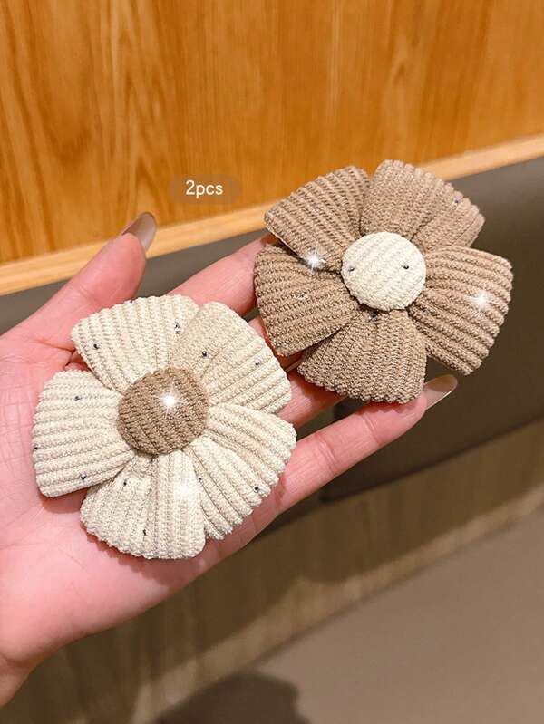 2pcs Korean Style Floral Hair Clips, Sweet Fashion Hair Accessories Suitable For Daily Use