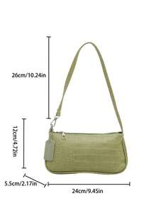 女士鳄鱼纹法棍包，新款时尚手提包，配有肩带，简约腋下包 - 綠色 - 查看 5