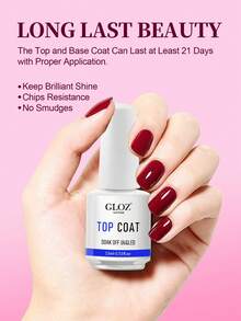 GLOZ 1 Bottle 15ml Glass Top Coat, Long-Lasting Clear Glossy Rubber Top Coat, LED UV Reinforced Nail Gel Top Coat - 無色 - 查看 2