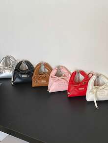 1个青少年斜挎包，便携式马卡龙色，外出必备，包含耳机盒、口红盒、零钱包 - 蝴蝶結 - 查看 2