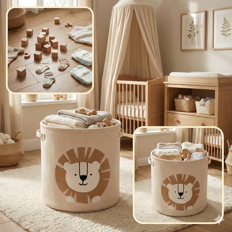 1pc Cartoon Pattern Diaper Paper Diaper Basket, Large Capacity Laundry Basket, Diaper Paper Diaper Storage Basket - Multicolor - View 8