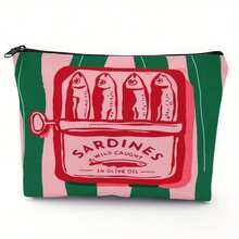 Retro Sardine Pattern Unisex Foldable Cosmetic Bag, Spacious Zipper Pouch, Versatile Toiletry Bag, Travel Essential, Coin Purse, Pencil Case, Great Gift For Family, Friends, Teachers For Children's Day, Halloween, April Fools' Day, Back To School, Graduation, Thanksgiving, Birthday, Party - 綠色 - 查看 12