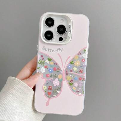 1pc Fashionable Hollow Butterfly & Flower Print Colorful Phone Case Compatible With Iphone 17 Pro Max/17 Pro/16 Pro Max/15/14/13/12/11, Unique & Sweet Design, Scratch-Resistant Protective Cover