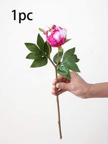 1/5支装 19英寸仿真牡丹花束，逼真牡丹，仿真花，适合家居装饰、情人节礼物、母亲节礼物、婚礼中心装饰、派对装饰、婚礼捧花、办公室装饰、卧室和客厅装饰 - 紫紅色 - 查看 11