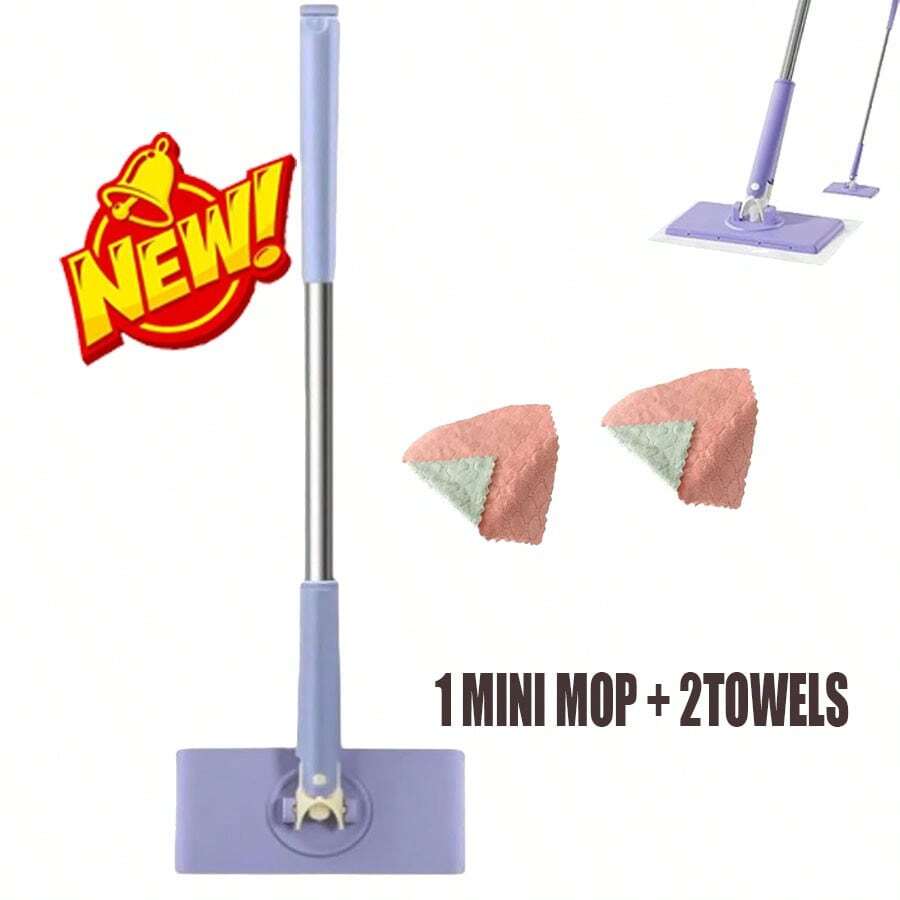 2026 Automatic Cloth Changing Mini Mop Portable Flat Dust Mop With Rotating Heads Hands-Free Mini Mop Hardwood Floor Mop With 2 Towel - A - Xem 1