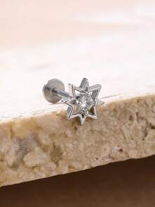 1pc Fashionable Diamond Star Stud Earrings, Suitable For Women's Daily Wear - Star - View 7