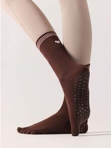 1/2/3/5 Pairs Women Breathable Non-Slip Yoga Socks, Five-Toe Mid-Calf Design With Anti-Slip Grip And Embroidered Dog Pattern, Suitable For Yoga, Pilates, Ballet, Dance And Gymnastics - Multicolor - View 4