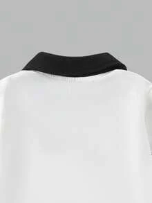 Bộ 2 món thời trang cho bé gái, áo cổ chữ V tay ngắn phối đen trắng và quần ống rộng, thích hợp mặc mùa hè. - trắng - Xem 10