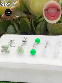 Morlyda Bộ 5 chiếc khuyên lưỡi dễ thương màu hồng hình kẹo mút, chất liệu thép không gỉ 14G, hình hoa anh đào, dâu tây, hoa hồng, hình ngôi sao, trái tim, hình bướm, thích hợp cho nữ và bé gái, quà tặng ngày Valentine, Giáng sinh, dự tiệc, kỳ nghỉ, đeo hàng ngày, trang sức xỏ khuyên cơ thể cho mùa hè, du lịch, đám cưới, tiệc tùng, sinh nhật, phối đồ hàng ngày, món quà tuyệt vời cho bạn bè, đeo hàng ngày dự tiệc, đi chơi đêm, tụ họp xã hội. - màu xanh lá - Xem 5