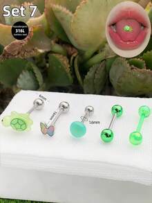 Morlyda Bộ 5 chiếc khuyên lưỡi dễ thương màu hồng hình kẹo mút, chất liệu thép không gỉ 14G, hình hoa anh đào, dâu tây, hoa hồng, hình ngôi sao, trái tim, hình bướm, thích hợp cho nữ và bé gái, quà tặng ngày Valentine, Giáng sinh, dự tiệc, kỳ nghỉ, đeo hàng ngày, trang sức xỏ khuyên cơ thể cho mùa hè, du lịch, đám cưới, tiệc tùng, sinh nhật, phối đồ hàng ngày, món quà tuyệt vời cho bạn bè, đeo hàng ngày dự tiệc, đi chơi đêm, tụ họp xã hội. - màu xanh lá - Xem 7