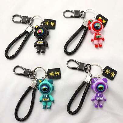 1pc Charming & Fashionable Lightning Bear Keychain, 1pc Cute Cartoon Couple Doll Pendant, Can Be Used As Keychain, Bag Charm, And Creative Astronaut Keyring