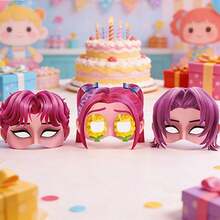 6/12个装 K-Pop 猎人女巫狩猎女团纸面具，2026 新款，半脸 Cosplay 收藏品，适合 K-Pop 主题派对/化装舞会/生日和圣诞节礼物，K-Pop 女团粉丝应援拍照道具 - A - 查看 3