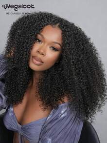 MEGALOOK 三合一半假发，深卷发，100%真人发，带抽绳 - 无需胶水，无需蕾丝，180%密度，即戴即用，夹式设计，新手友好，自然色，升级版发箍假发 - 自然美观，日常佩戴，适合办公室、僵尸新娘、万圣节、派对、Y2K、坏女孩、度假、户外角色扮演、校园、学校假期、圣诞节、派对、婚礼、节日等场合，适合女性 - SNatural - 查看 4