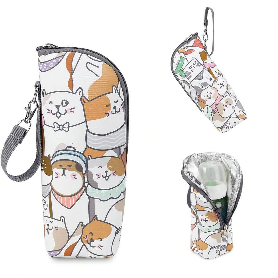 1pc Baby Bottle Insulation Bag, Suitable For Outdoor Travel And Daily Use - Red and White - View 1