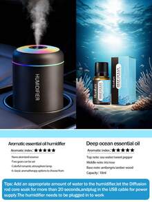 1 180ml Humidifier, Portable Air Humidifier With Cold Mist And LED Lights, USB Powered Small Humidifier, Available In Black And White Colors, Long-Lasting Fresh Air Freshener, Silent Operation, Bedroom Humidifier, Simple Design, Natural Beauty, Quiet Operation, Suitable For Home, Office, Bedroom, Car, Bar, Women's Gifts. - Nhiều màu - Xem 24