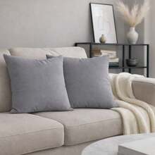Set Of 2 (Two) Cushion Covers 45x45 Premium Smooth Velvet Suede With Invisible Zipper, Decorative - Màu Xám nhạt - Xem 2