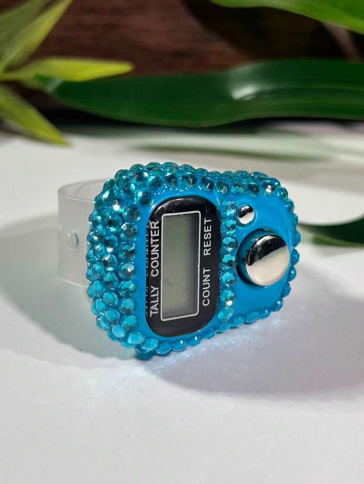Rhinestone Decorated Tasbih Ring Counter For Ramadan Prayer, Ramadan Tasbeeh Electronic Digit Counter, Multi-Color Finger-Operated Display Counter With Reset Button, Adjustable Size, Suitable For Warehouse Counting, Events, Daily Religious Practices, Festival Gifts, Fashion Accessory - Regular Model - View 3