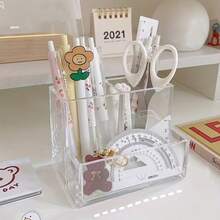 1pc 3-Compartment Acrylic Pen Holder, Perfect For Desk Organization, Suitable For Students And Office Use, As A Multi-Functional Storage Solution. - Multiple Styles - View 2
