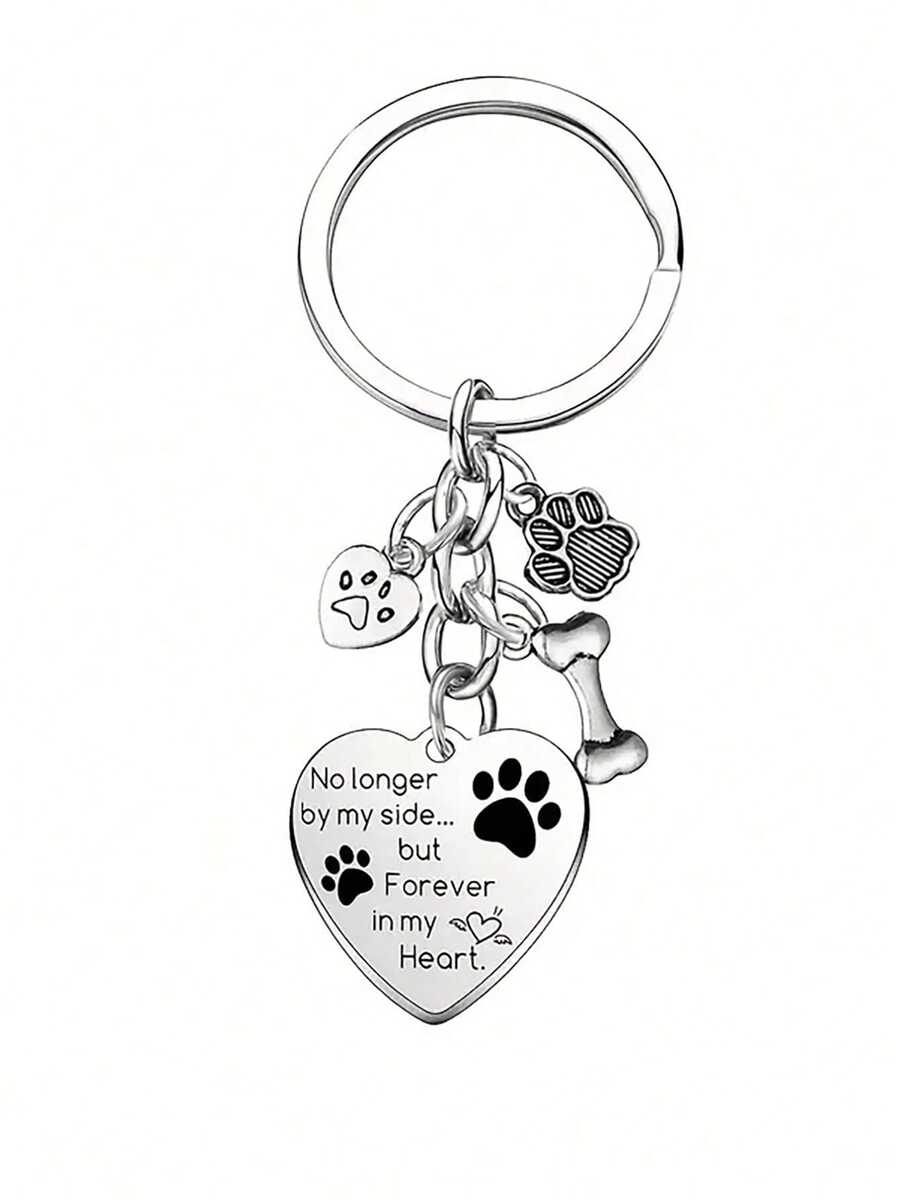 虽然你已不在我身边，但你永远在我心中” 狗狗纪念礼物、宠物纪念钥匙扣、狗狗离世礼物、爪印吊坠、慰问礼物、汽车饰品、包包挂饰、背包挂饰、可爱哥特/Y2K风格带证件套挂绳、汽车饰品、包包挂饰 - 銀色 - 查看 1
