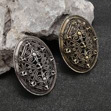 SeuSuk 1pc Classic Retro Shield Amulet Brooch, Punk Charm Lapel Pin Gift For Men - Silver - View 2