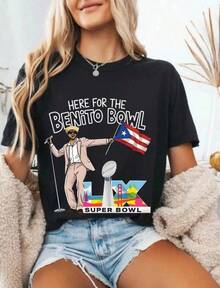Graphic Round Neck Women T-Shirt, Mens T Shirt Benito Bowl Bad Bunnys Shirt Bowl Bunny LX Shirt Puerto Rico Music Gift Regular Fit, Suitable For Spring And Summer Casual Wear Graphic Tees Women Tops - 黑色 - 查看 8
