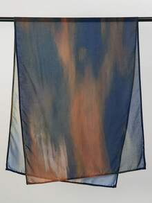 1pc Women's Bohemian Watercolor Print Headscarf, Sun Protection Multicolor Scarf, Elegant Versatile Shawl, Suitable For Daily Use - Navy Blue - View 6
