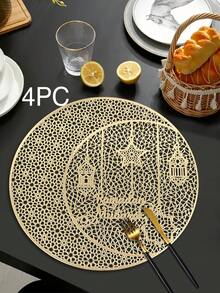 1/4/6pcs Festive PVC Gold Foil Placemats, Suitable For Holiday Party Table Decor, Star & Moon Design Placemats - Multicolor - View 14