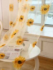 1件简约时尚经典向日葵薄纱窗帘，透气性好，适用于阳台、卧室、客厅 - 彩色 - 查看 13