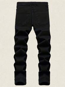 Men's Elastic Slim Fit Jeans Four Seasons Versatile Classic Style - 黑色 - 查看 2