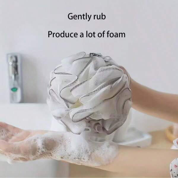 1pc Shower Loofah, Soft PE Shower Scrub Sponge With Pearl, Bubble Bath Towel, Shower Loofah, Shower Loofah That Won't Fall Apart, Ombre Shower Puff, Lathering Exfoliating Washcloth, Frilled Bath Puff, Rich Lathering & Hanging Shower Puff, Comfortable Soft Foaming Net, Bathing Accessories, Bathroom Accessories