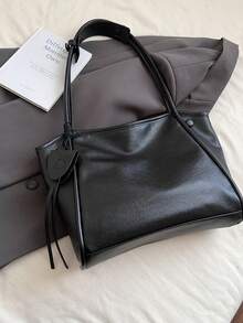 Fashionable Large Capacity Casual Minimalist Lightweight Versatile PU Leather Shoulder Crossbody Bag - Black - View 7