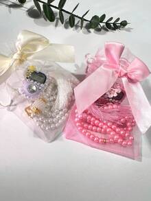 Handmade DIY Rhinestone Rosary Counter + Bow Tulle Strap, Lightweight & Portable, Cute Multi-Color Floral Decor Electronic Chanting Counter, Birthday Gift, Ramadan Gift, Religious Event Gift, Valentine's Day Gift, Suitable For Religious Chanting Count During Ramadan, Daily Religious Practice, Ramadan Gifting, Portable For Carrying - Multicolor - View 2