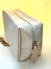 Burberry Beige Canvas Cosmetic Pouch - 1-Piece Zippered Makeup Bag With Embossed Logo & Leather Zipper Pull, Luxury Designer Travel Toiletry Organizer For Daily & On-The-Go Use - Beige - View 3