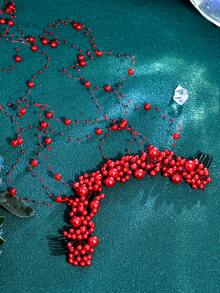 1件优雅新娘珍珠流苏发箍，婚礼发饰，女士派对头饰 - 紅色 - 查看 8