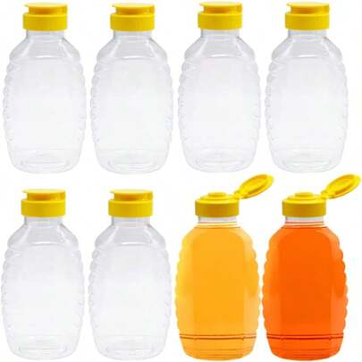 4/8pcs Honey Bottles, Transparent Plastic Honey Bottles, Refillable Honey Containers With Leak-Proof Flip Cap, Squeeze Honey Bottles For Storage And Portioning, Kitchen Accessories, Dorm Essentials