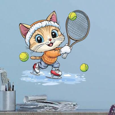 1张可爱动物装饰贴纸，个性化萌宠图案，适用于客厅、卧室、书房、办公室等房间装饰，增添独特色彩。