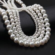 1串时尚白色贝壳珠，直径4-10毫米，圆形装饰珠，DIY手链配件 - 米色 - 查看 3