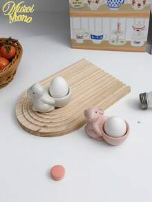 1pc European Style Creative Ceramic Rabbit Egg Cup, Small And Fresh Minimalist Decoration For Breakfast Table, Living Room, Kitchen, Gift, Egg Stand, Serving Tool Christmas Gift - Multicolor - View 4